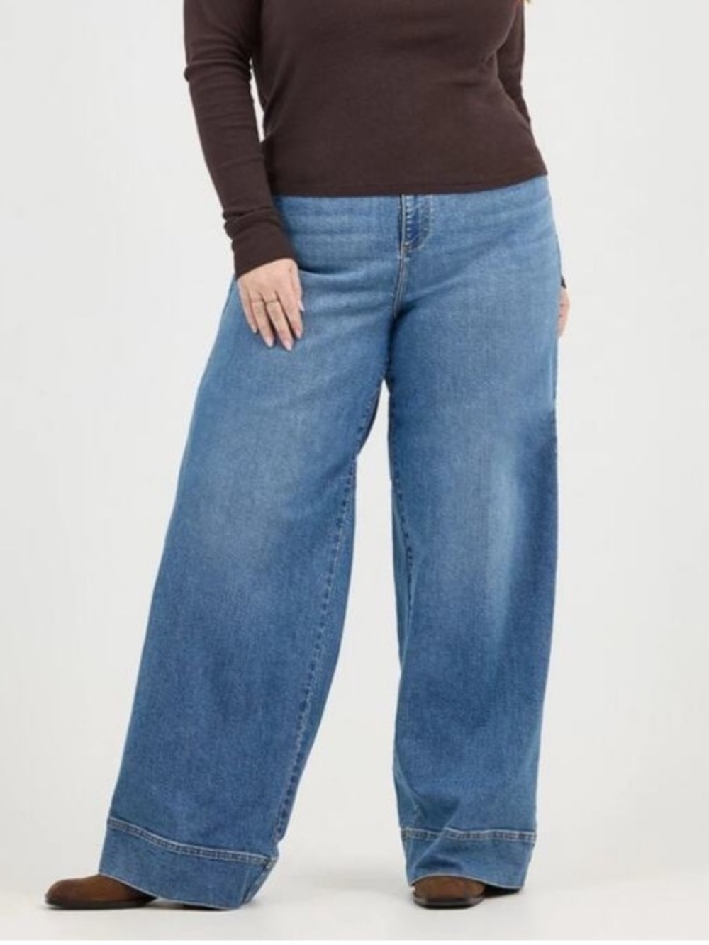 NWT Lee Legendary Trouser Jean High Rise Wide Leg 18 Med Baggy Boho Retro Denim